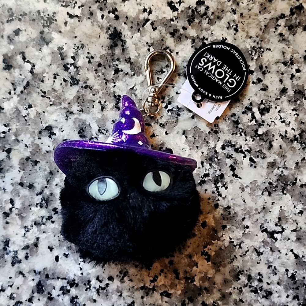 BBW Halloween  furry black cat pom holder. Glows in the dark.